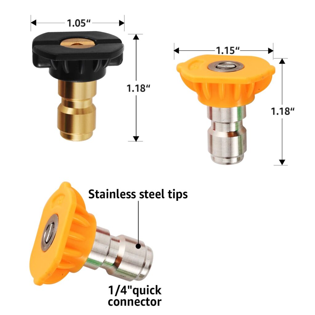 Pressure Washer Nozzle Tips for 1/4'' Quick Connect, 5Pack Multiple Degrees Pressure Washer Spray Nozzle, Soap Nozzle & Rinse Nozzle 2.5GPM
