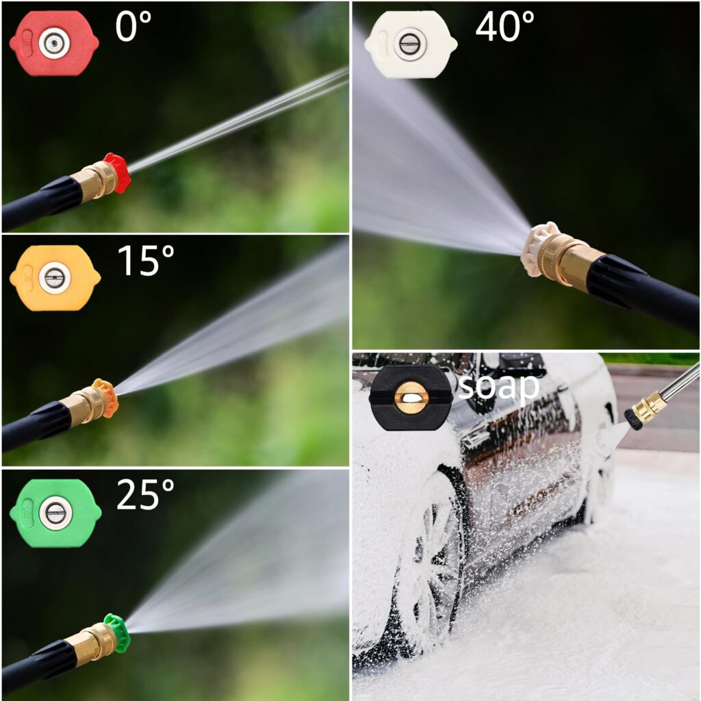 Pressure Washer Nozzle Tips for 1/4'' Quick Connect, 5Pack Multiple Degrees Pressure Washer Spray Nozzle, Soap Nozzle & Rinse Nozzle 2.5GPM
